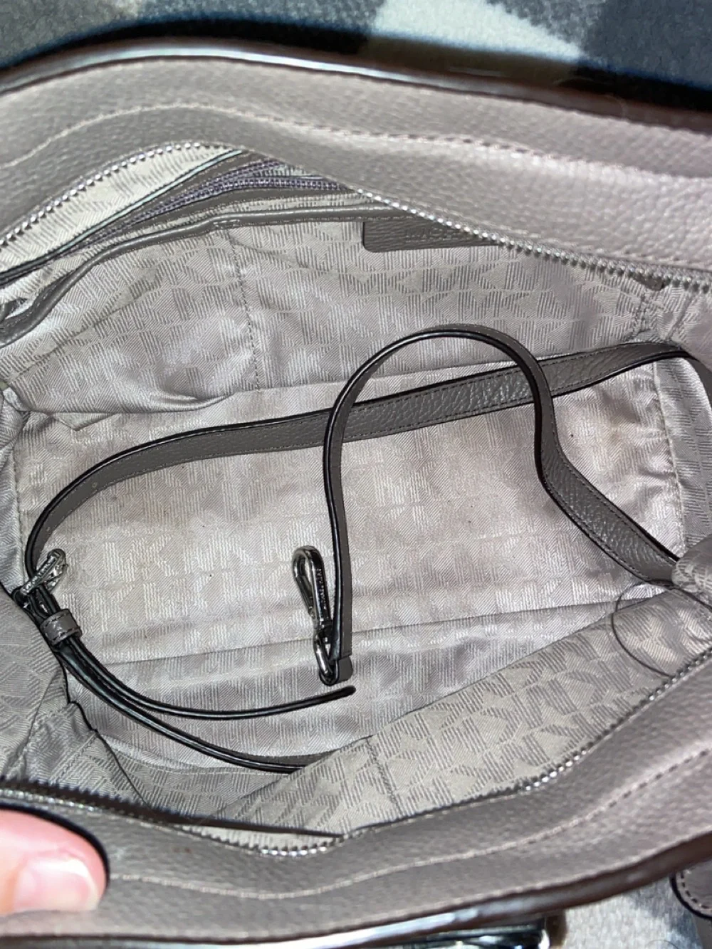 Michael Kors Taupe Pebbled Leather Satchel with MK Charm